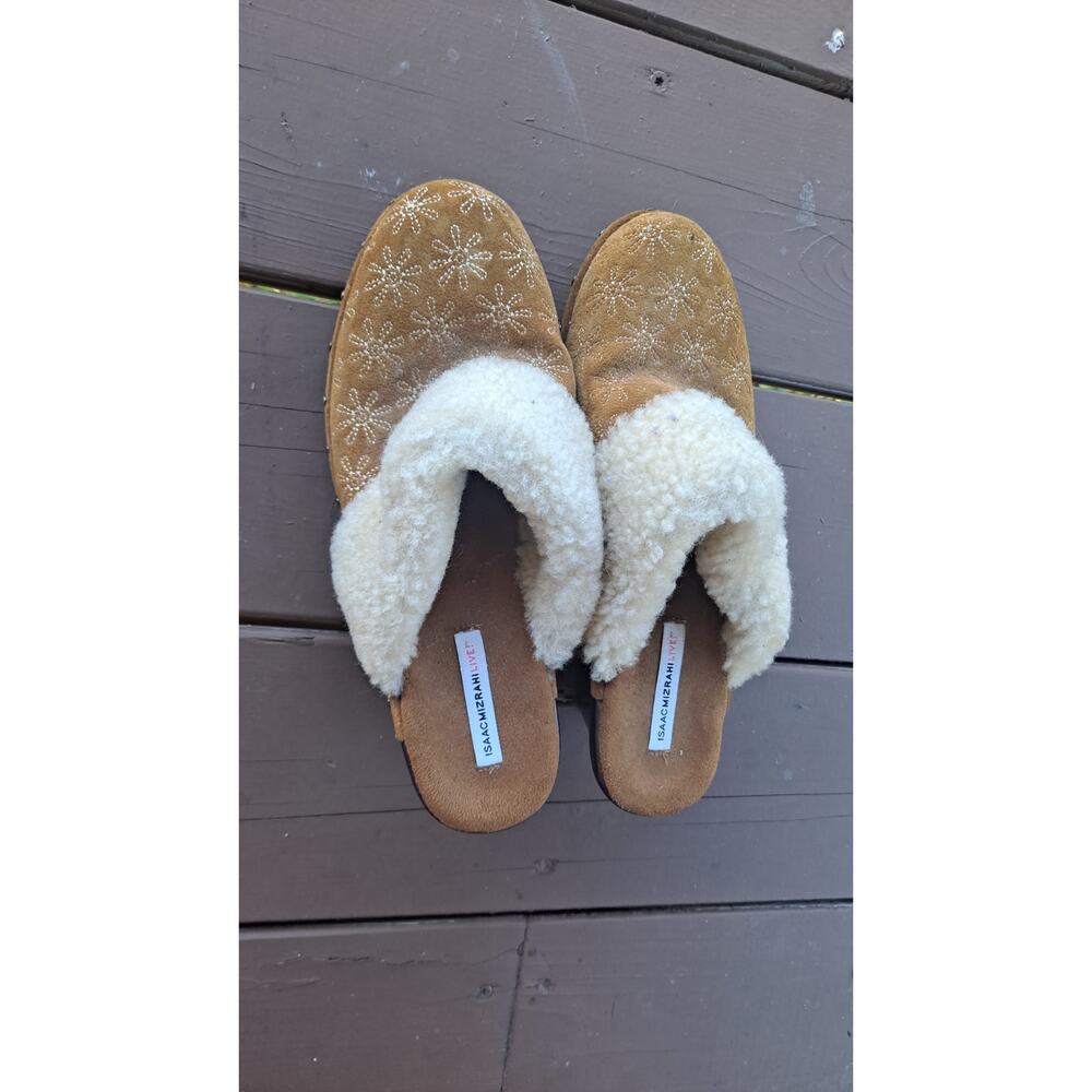 Isaac Mizrahi Tan Size 8M Women's Leather Genuine Shearling Oak Slip-On Mule - Picture 5 of 6